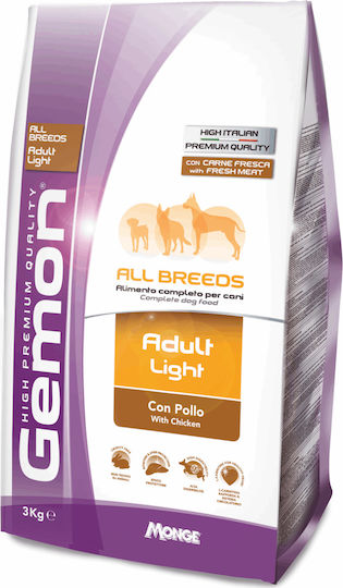 Monge Gemon All Breeds Adult Light 3kg Dry Food Diet for Adult Dogs with Chicken