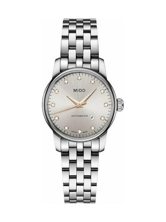 Mido Baroncelli II Γυναικείο Ρολόι 29mm Αυτόματο με Ασημί Μεταλλικό Μπρασελέ