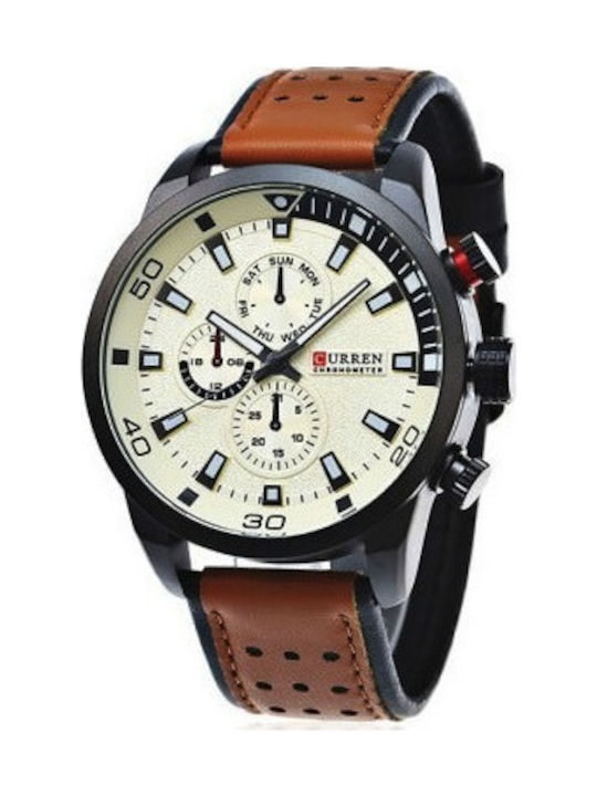 Curren Uhr Chronograph Batterie mit Lederarmband Brown / White