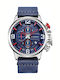 Curren Blue Herrenuhr 48mm Chronograph Batterie mit Blau Lederarmband