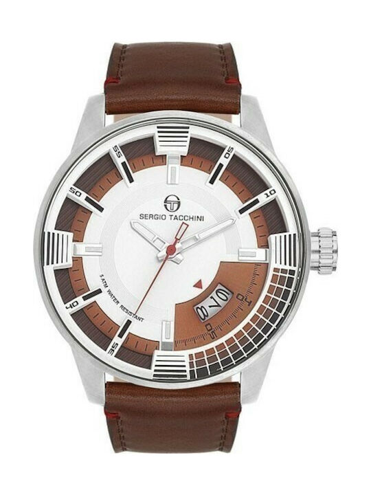 Sergio Tacchini Watch Battery with Brown Leather Strap ST.12.101.02