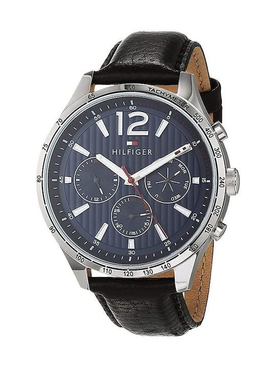 Tommy Hilfiger Gavin Ανδρικό Ρολόι 44mm Χρονογράφος Μπαταρίας με Μαύρο Δερμάτινο Λουράκι