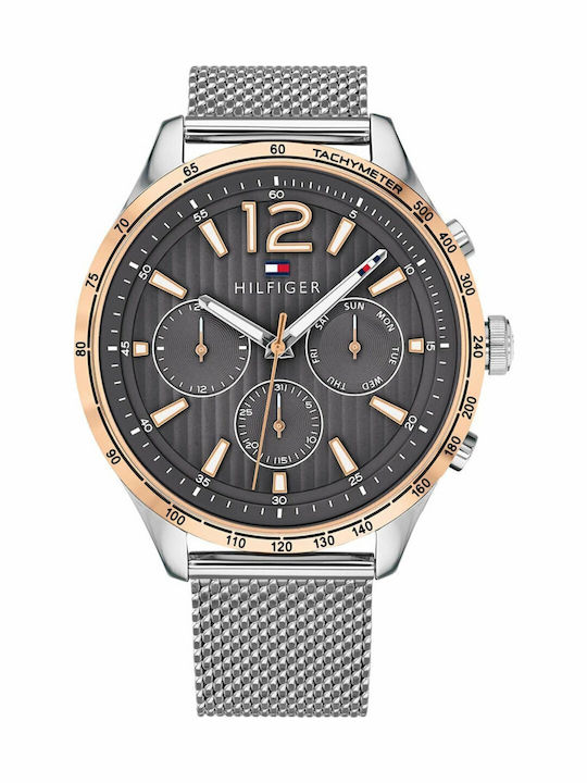 Tommy Hilfiger Gavin Ανδρικό Ρολόι 44mm Χρονογράφος Μπαταρίας με Ασημί Μεταλλικό Μπρασελέ