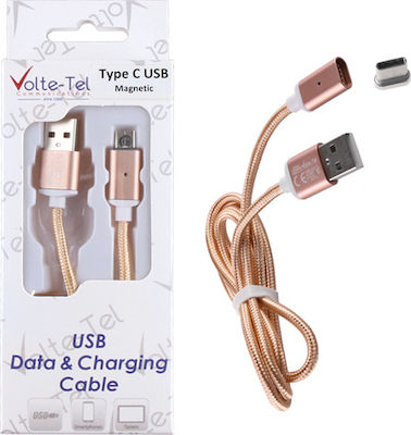 Volte-Tel VCD08 Braided / Magnetic USB 2.0 Cable USB-C male - USB-A Μπεζ 1m (8202001)