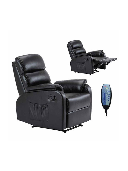 Comfort Πολυθρόνα Relax Massage με Υποπόδιο από Δερματίνη Μαύρη 74x90x98cm