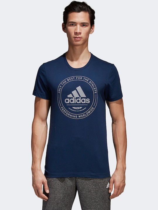 Adidas Emblem Men's Athletic T-shirt Short Sleeve Blue