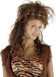 Carnival Wig Afro Hair Chestnut Πρωτόγονης Deluxe με Στέκα