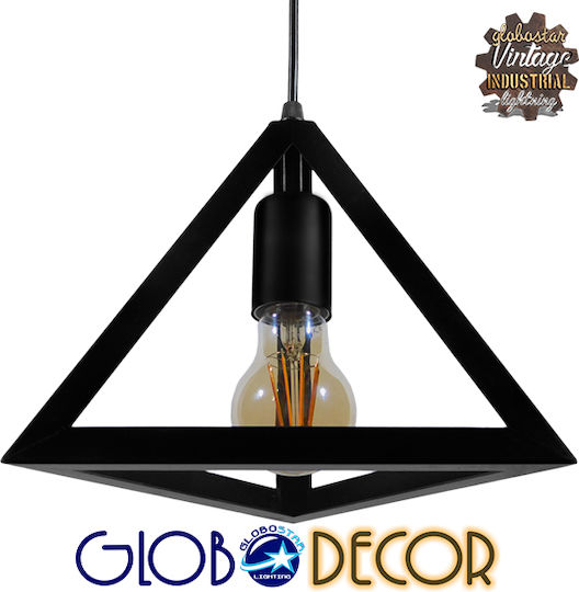 GloboStar Triangle Κρεμαστό Φωτιστικό Μαύρο Πλέγμα με Ντουί E27 25x21x21εκ.
