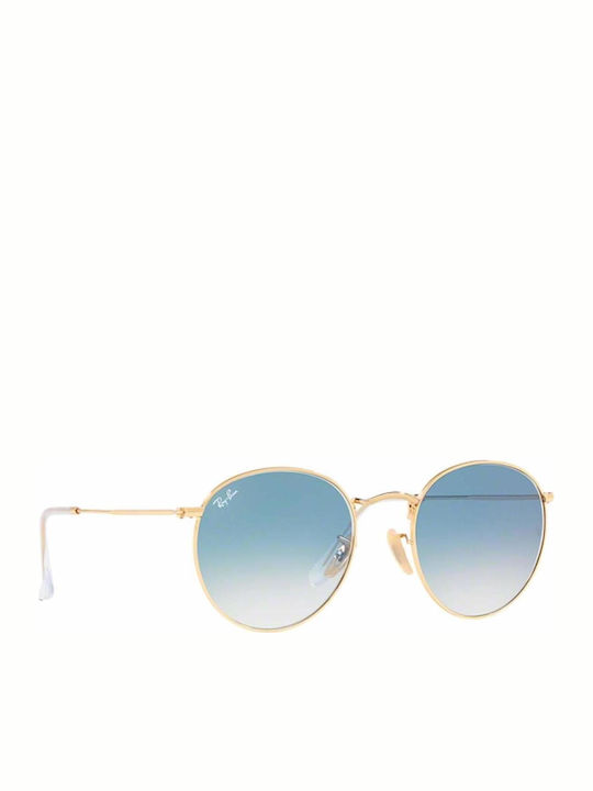 Ray Ban Round Metal Unisex Sunglasses With Gold Metallic Frame And Blue Gradient Lens RB3447N 001/3F