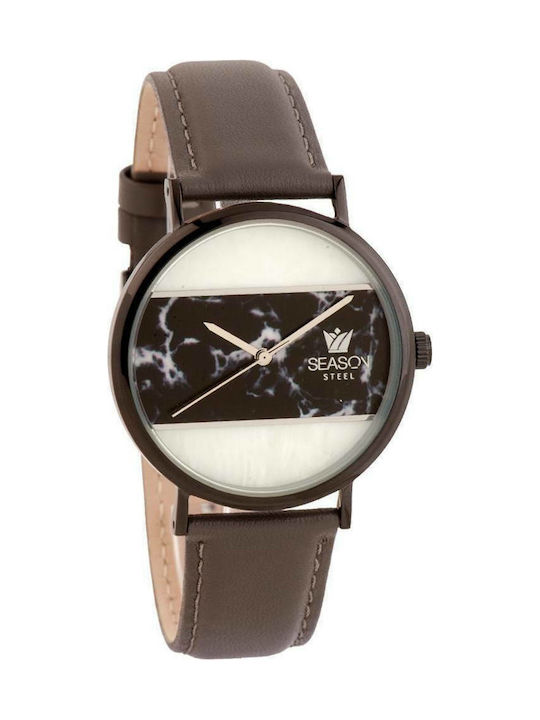 Season Time Glam Watch with Brown Leather Strap