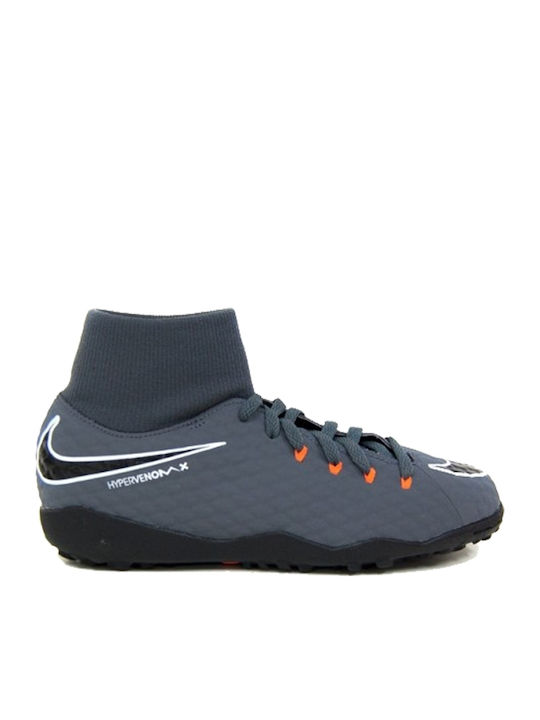 Παιδικά Ποδοσφαιρικά Παπούτσια Ψηλά Hypervenom PhantomX 3 Academy DF με Σχάρα και Καλτσάκι Γκρι