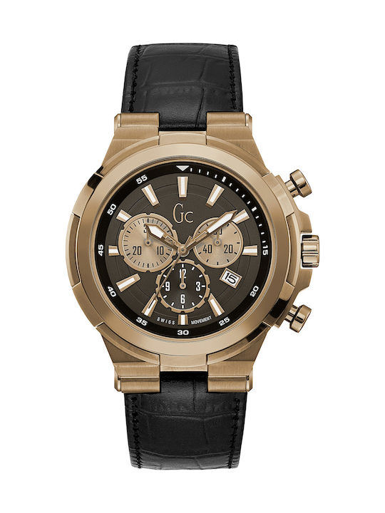 GC Watches Men's Watch 44mm Chronograph Battery with Black Leather Strap