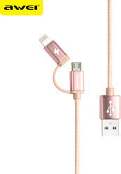 Awei CL-930C Braided USB to Lightning / micro USB 0.2m 2.1A Cable Rose Gold