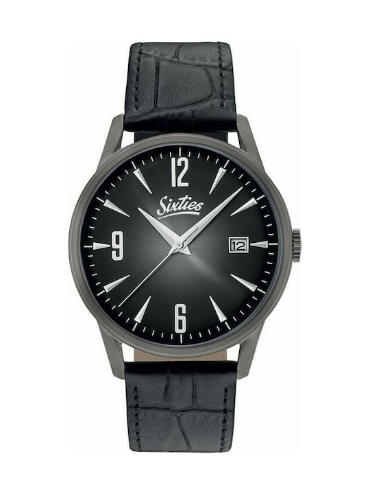 Sixties Watch Battery with Black Leather Strap GUL-01-1