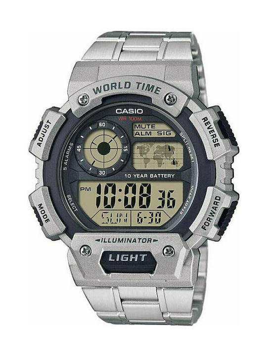 Casio Digital Uhr Chronograph Batterie mit Silber Metallarmband