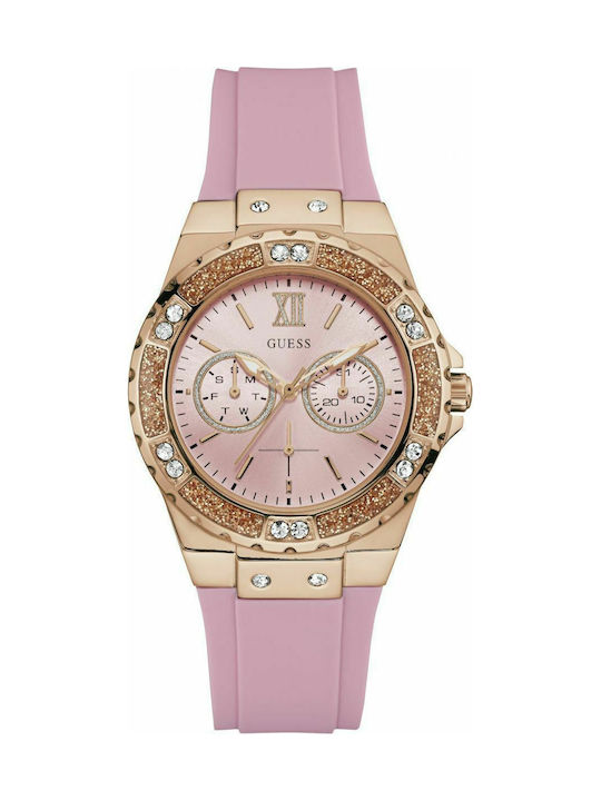 Guess Watch Chronograph with Pink Rubber Strap W1053L3