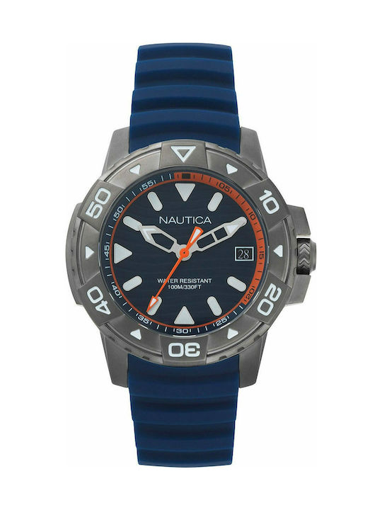 Nautica Watch Battery with Blue Rubber Strap NAPEGT003