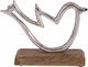 Inart Decorative Bird made of Wood in Silver 18x5x16cm 1pcs