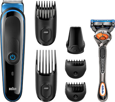 Braun All-In-One Trimmer 3 7 in 1 Σετ Επαναφορτιζόμενης Κουρευτικής Μηχανής Black/Blue MGK3045