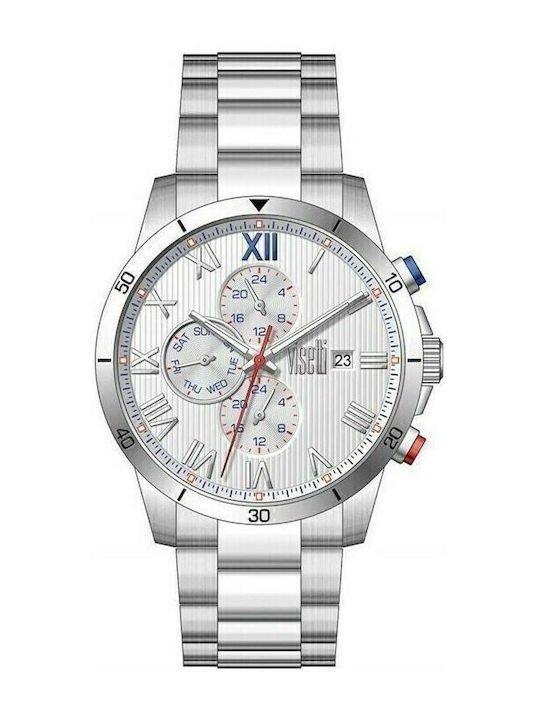 Men's Watch 43mm Chronograph Battery with Silver Stainless Steel Bracelet