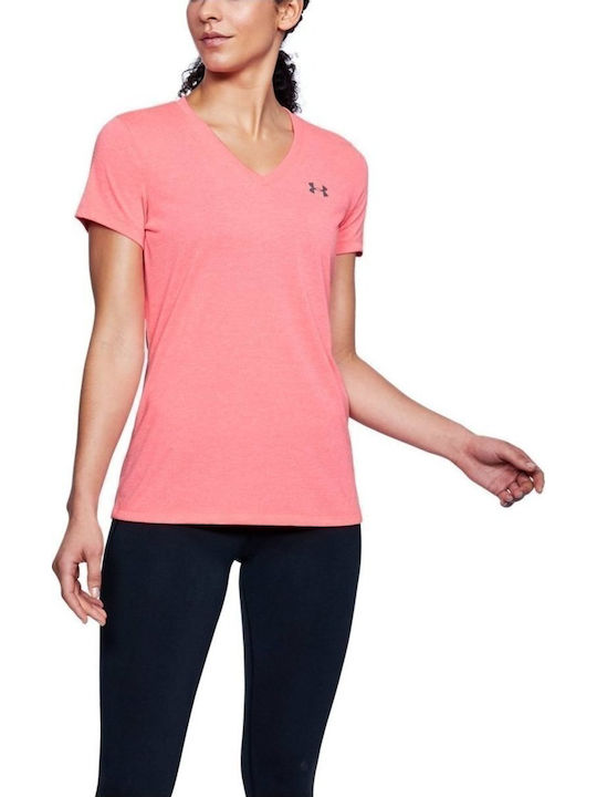 Under Armour Threadborne Train Twist V-Neck Women's Athletic T-shirt with V Neck Pink