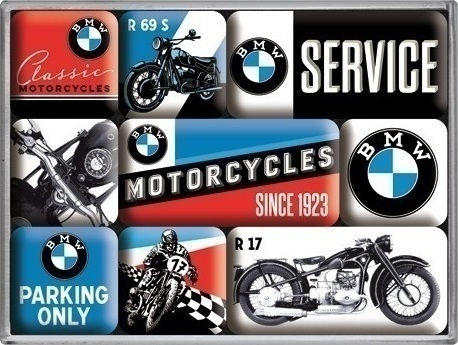 Nostalgic Art BMW Motorcycles Rectangular Set of Magnets Metal 7x10cm 9pcs
