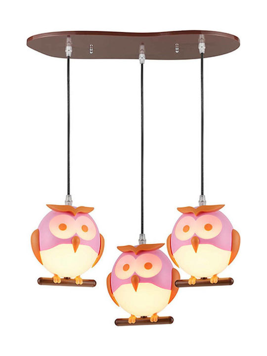 Aca Multi Bulbs Kids Lighting Pendant of Plastic 13W with Drive Size E14 In Pink Colour 49cm