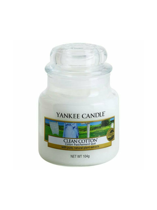 Yankee Candle Duftkerze Gefäß mit Duft Saubere Baumwolle Weiß 104gr 1Stück