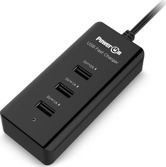 Power On Βάση Φόρτισης με 3 Θύρες USB-A σε Μαύρο χρώμα (CH-60)