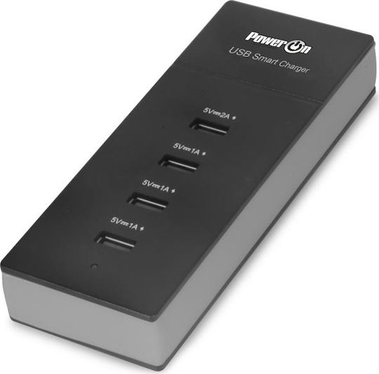 Power On Βάση Φόρτισης με 4 Θύρες USB-A 25W σε Μαύρο χρώμα (CH-70)