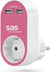 SAS Ladegerät ohne Kabel mit 2 USB-A Anschlüsse Rosa (Go Multi)