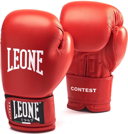 Leone Contest Boxing Gloves made of Synthetic Leather for Match Red