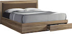 Life Κρεβάτι Υπέρδιπλο Ξύλινο Sonoma με Συρτάρια & Τάβλες 160x200cm