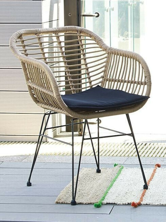 Outdoor-Sessel Rattan Salsa Black/Natural mit Kissen 57x61x82εκ.
