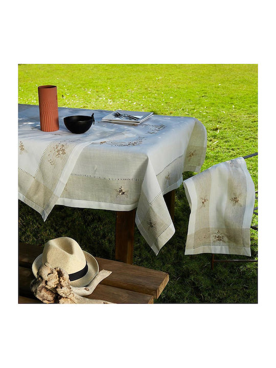 Whitegg 813 Linen Tablecloth Runner with Embroidery Ecru 40x180cm