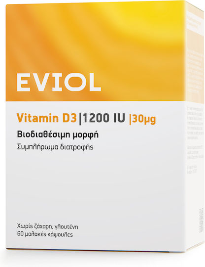 EVIOL Vitamin D3 Vitamin für Stärkung des Immunsystems & die Knochengesundheit 1200iu 60 x 1 Weichkapseln