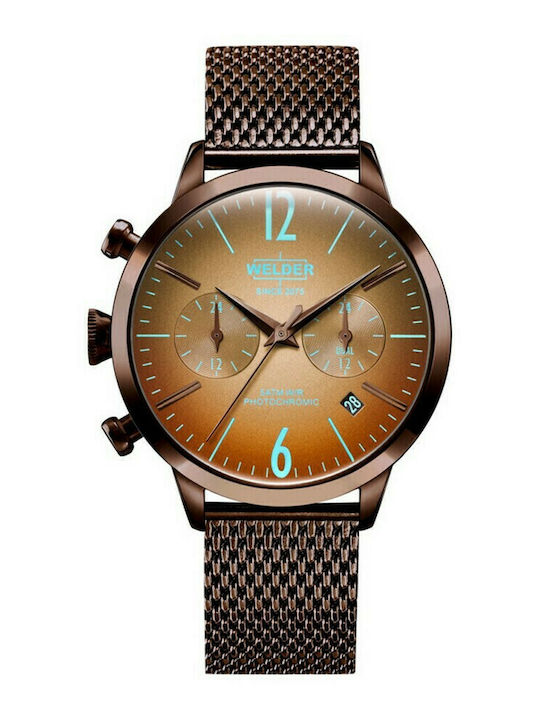Welder Ανδρικό Ρολόι 38mm Χρονογράφος Μπαταρίας με Καφέ Μεταλλικό Μπρασελέ