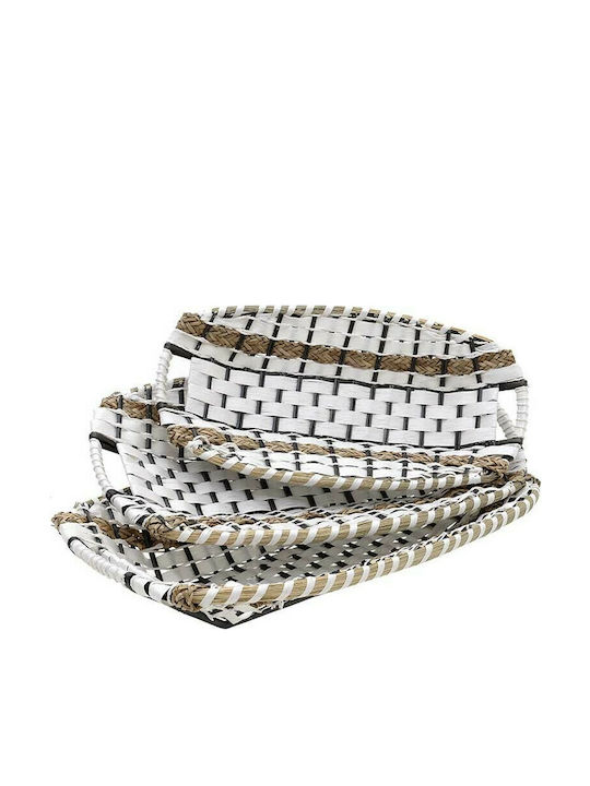 Inart Set of Decorative Baskets Straw with Handles White 3pcs