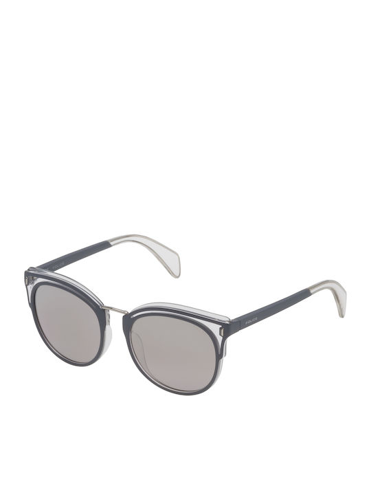 Police Women's Sunglasses with Transparent Plastic Frame and Gray Lens