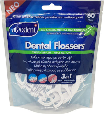 Algotech Triple Action Dental Floss with Mint Flavour & Handle White 60pcs