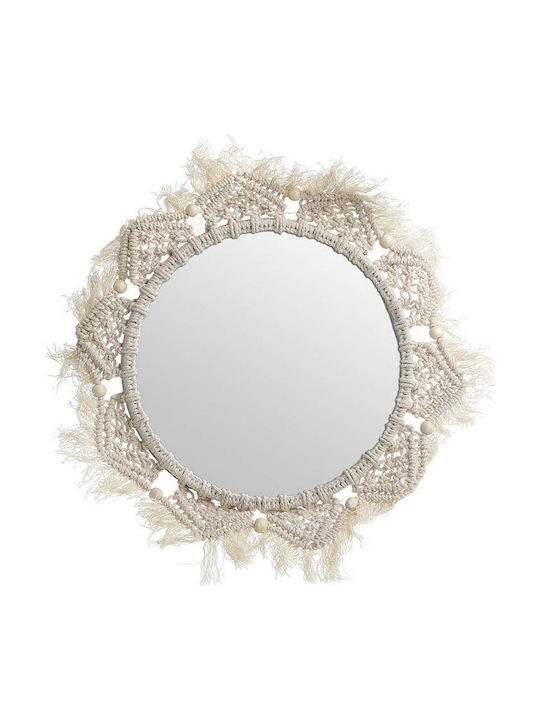 Inart Wall Mirror with White Fabric Frame Diameter 30cm 1pcs