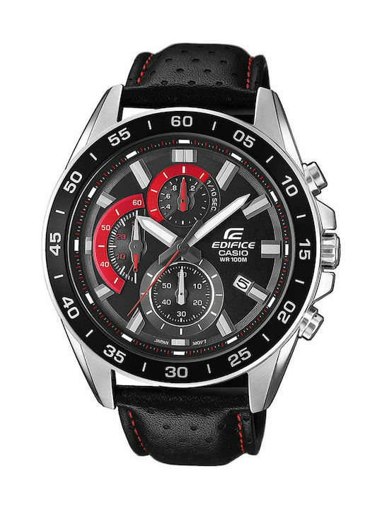 Casio Edifice Watch Chronograph Solar with Black Leather Strap