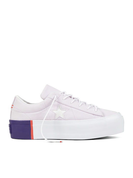 Converse One Star Tri-Block Γυναικεία Flatforms Sneakers Barely Grape / Rush Coral / White