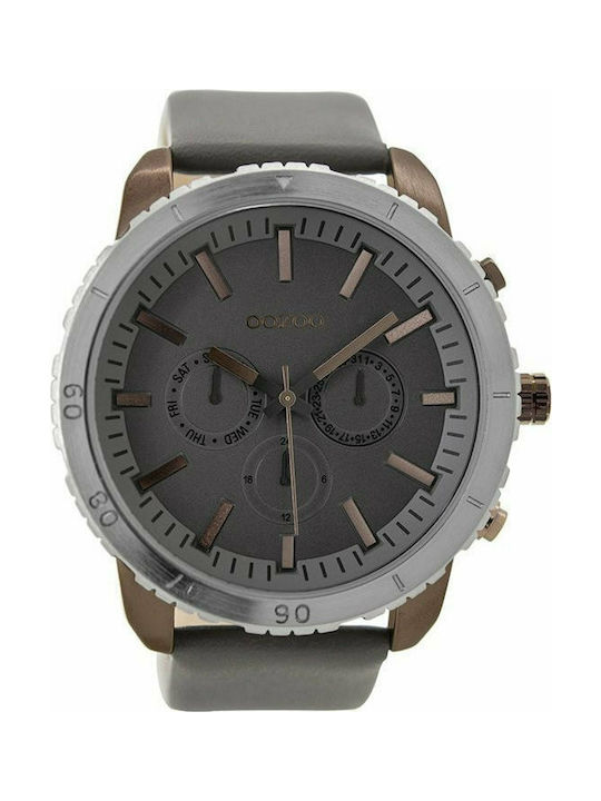 Oozoo Timepieces Watch Chronograph Battery with Gray Leather Strap