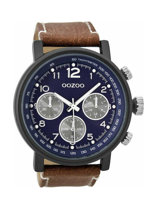 Oozoo Timepieces Ρολόι Χρονογράφος Μπαταρίας με Δερμάτινο Λουράκι σε Καφέ χρώμα