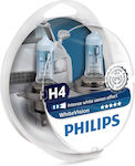 Philips Λάμπες Αυτοκινήτου & Μοτοσυκλέτας WhiteVision +60% H4 Αλογόνου 3700K Φυσικό Λευκό 12V 55/60W 2τμχ