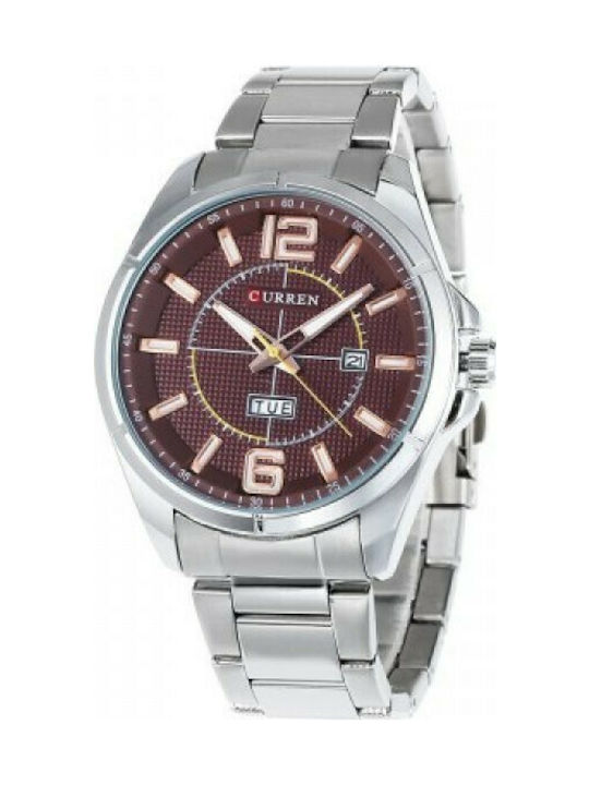 Curren Watch Battery with Metal Bracelet Silver / Bordeaux