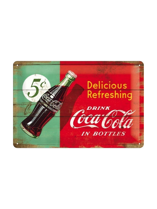 Nostalgic Art Sign Wall Decor made of Metallic Coca-cola Delicious Refreshing Green