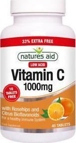 Natures Aid Vitamin C Βιταμίνη για Ενίσχυση του Ανοσοποιητικού, τo Δέρμα & Αντιοξειδωτική δράση 1000mg 40 ταμπλέτες