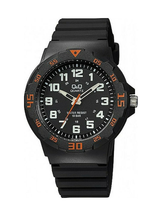 Q&Q Watch Battery with Black Rubber Strap